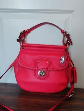 Coach Bright Red Leather Shoulder Bag with Tassel